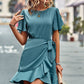 Round Neck Flutter Sleeve Ruffled Dress