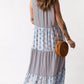 Mixed Print Tie-Neck Sleeveless Maxi Dress