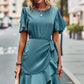 Round Neck Flutter Sleeve Ruffled Dress