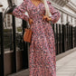 Printed V-Neck Long Sleeve Maxi Dress