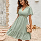 Swiss Dot V-Neck Openwork Puff Sleeve Dress