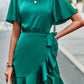 Round Neck Flutter Sleeve Ruffled Dress