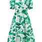 Ruched Printed Surplice Short Sleeve Dress