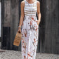 Striped Floral Round Neck Sleeveless Maxi Dress