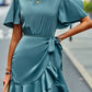 Round Neck Flutter Sleeve Ruffled Dress