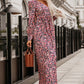 Printed V-Neck Long Sleeve Maxi Dress