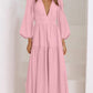 Deep V-Neck Balloon Sleeve Plain Maxi Dress