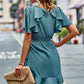 Round Neck Flutter Sleeve Ruffled Dress