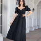 Surplice Neck Ruffle Hem Balloon Sleeve Maxi Dress