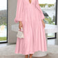 Deep V-Neck Balloon Sleeve Plain Maxi Dress