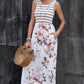 Striped Floral Round Neck Sleeveless Maxi Dress