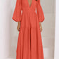 Deep V-Neck Balloon Sleeve Plain Maxi Dress