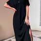 Decorative Button V-Neck Slit Maxi Dress