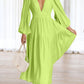 Deep V-Neck Balloon Sleeve Plain Maxi Dress