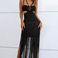 Cutout Strappy Neck Fringe Dress