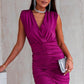 Ruched Surplice Sleeveless Wrap Dress