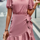 Round Neck Flutter Sleeve Ruffled Dress