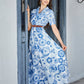 Floral Print Lapel Collar Short Sleeve Maxi Dress