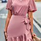 Round Neck Flutter Sleeve Ruffled Dress