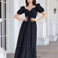 Surplice Neck Ruffle Hem Balloon Sleeve Maxi Dress