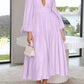 Deep V-Neck Balloon Sleeve Plain Maxi Dress