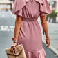 Round Neck Flutter Sleeve Ruffled Dress