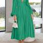 Deep V-Neck Balloon Sleeve Plain Maxi Dress