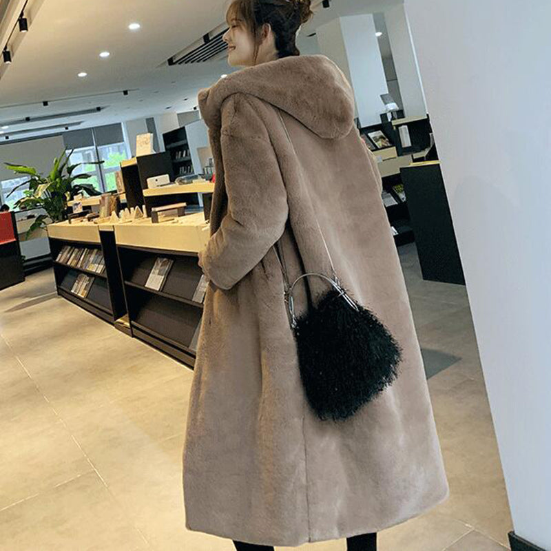 Hooded long clearance faux fur coat